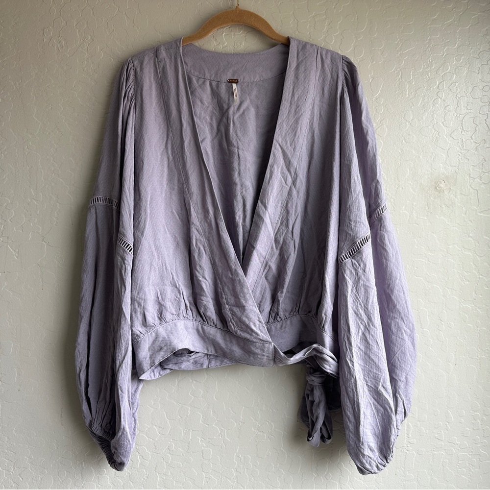 FREE PEOPLE Dream Girl Plunging Wrap Top Purple - Large - Picture 2 of 14